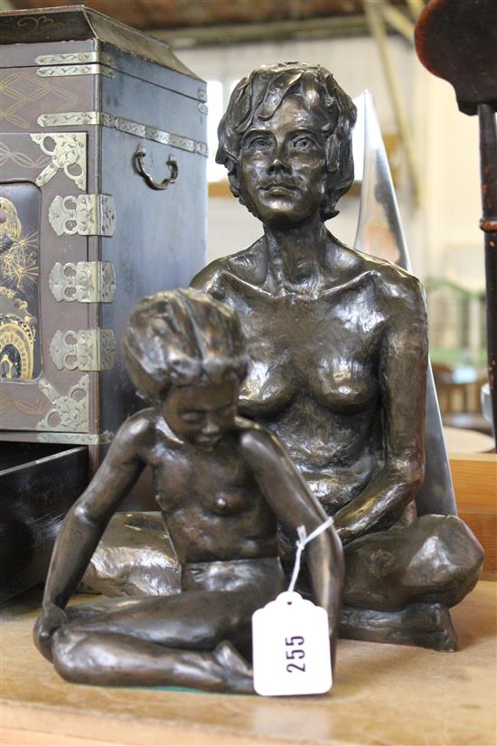 Tom Greenshield (1915-1994), Lara, bronzed resin sculpture & another of a seated child by Therese Theodas